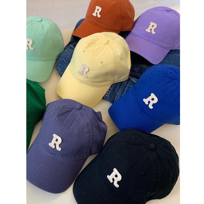 

High quality R letter embroidered baseball cap women's simple casual fashion soft top cap