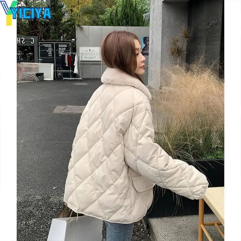 YICIYA 2022 Autumn Winter Jacket Woman Casual Loose Parkas Jacket Women Solid Warm Thick Coats Female Turn-down Collar Outwear