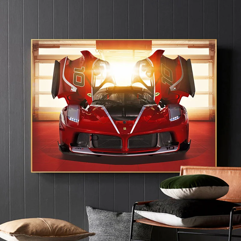 

Modern Suppercars FXX K Canvas Painting Red Sports Car Posters and Prints Wall Art Picture for Living Room Home Decor (No Frame)