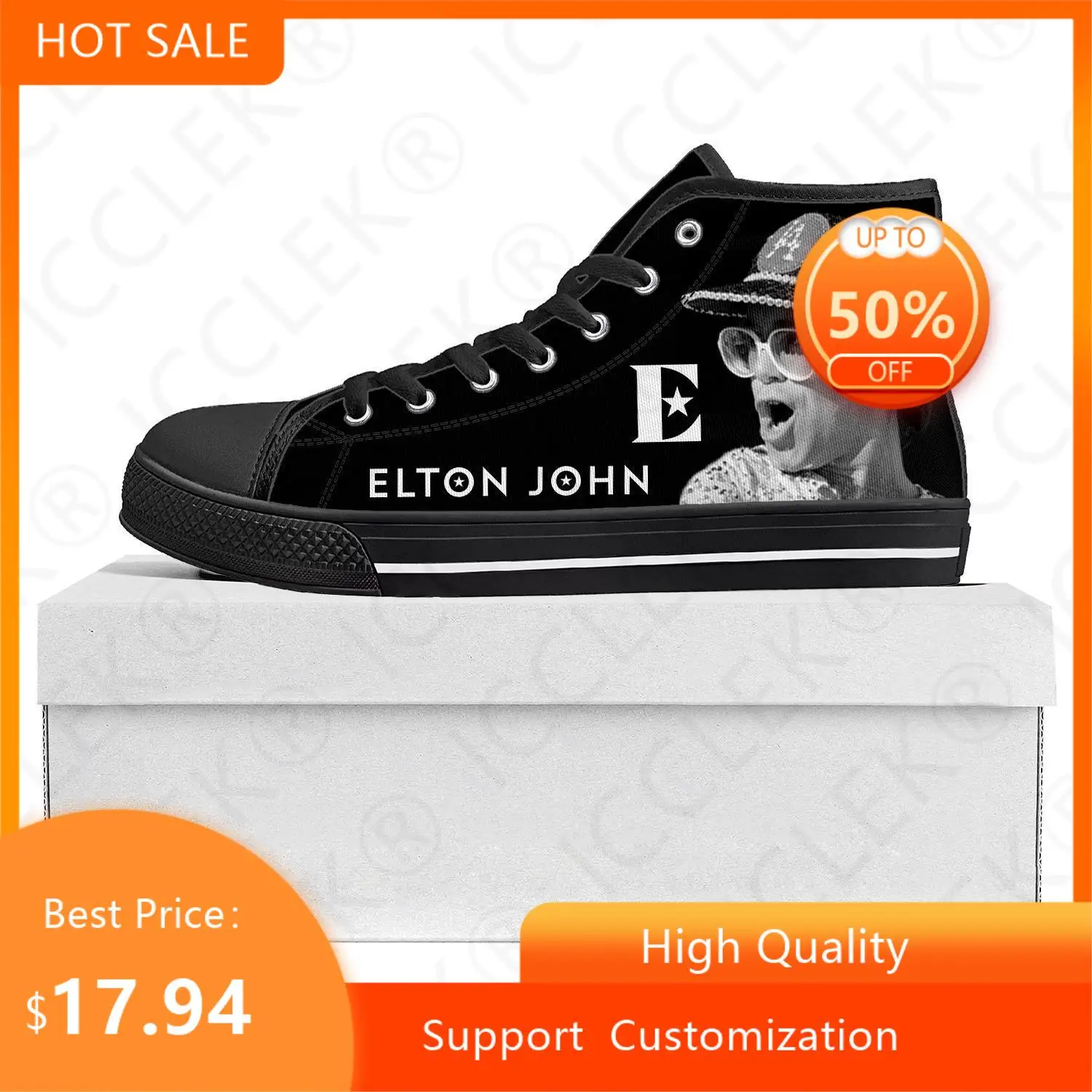

Кроссовки Elton мужские/женские холщовые, высокие кеды в стиле рок-певицы, повседневная обувь для пары, под заказ