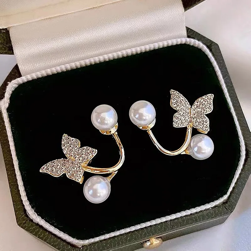 

Butterfly Pearl Back Hanging Earrings for Women Ladies Ginkgo Biloba Stud Earring Versatile Temperament Wedding Party Jewelry