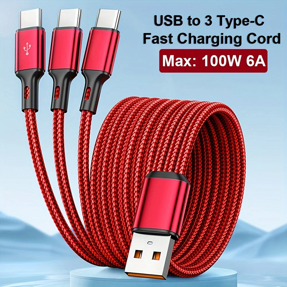 3 в 1 USB на × Тип - C Кабель 100 Вт 6 А для быстрой зарядки Samsung S24 Xiaomi Huawei android телефон usb c