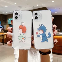 new cute rabbit couple phone case for iphone 6 6s 7 8plus x xr xs max iphone11 12 13 mini promax clear silicone soft case cover