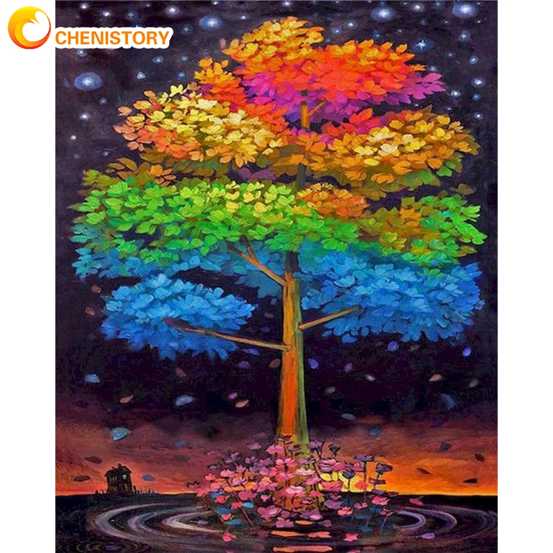 

CHENISTORY Дерево DIY рамка для взрослых пейзаж Ручная роспись настенная живопись уникальный подарок для домашнего декора