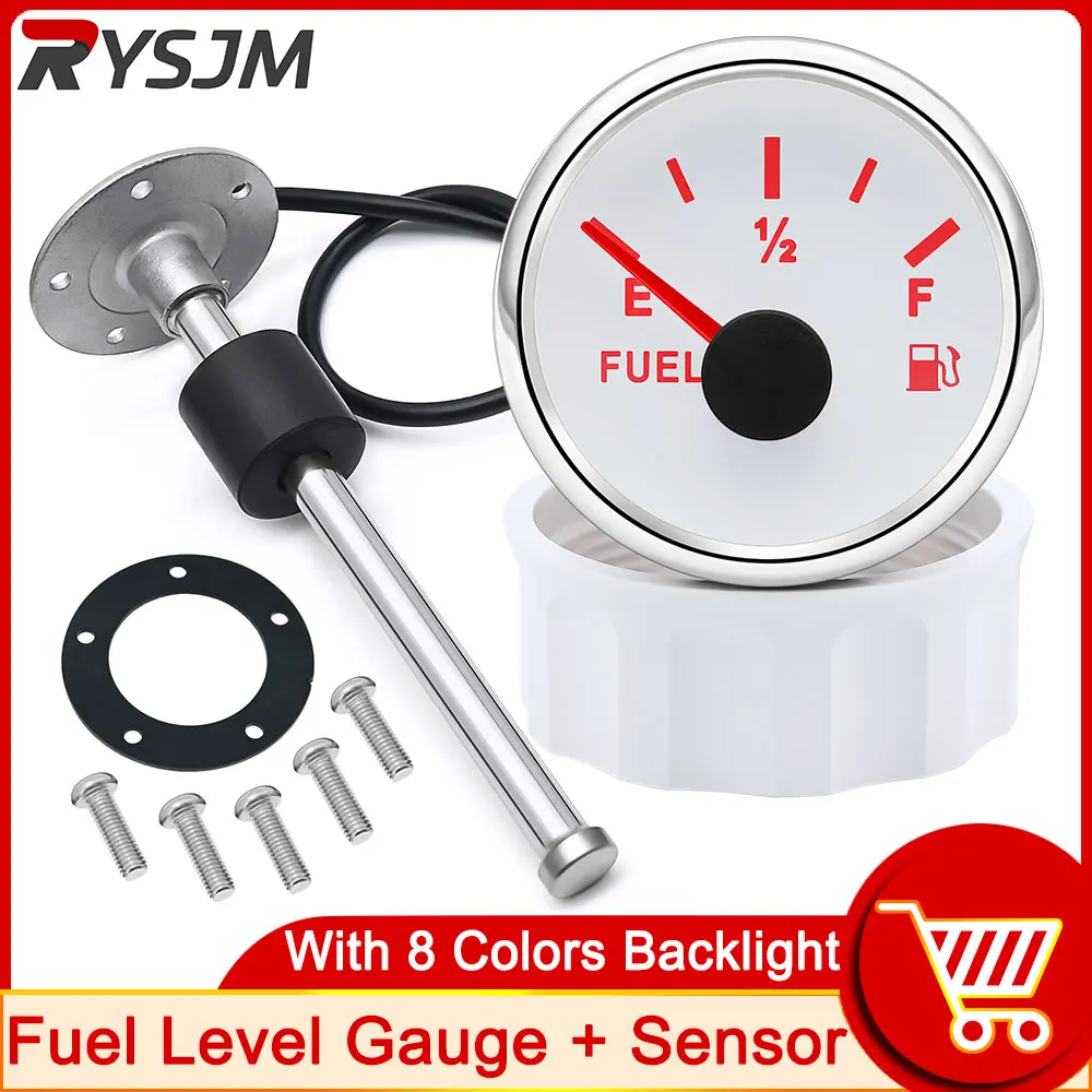 

8 цветов 52 мм датчик уровня топлива + датчик уровня топлива 100 ~ 550 мм 0-190ohm индикатор уровня топлива для мотоцикла