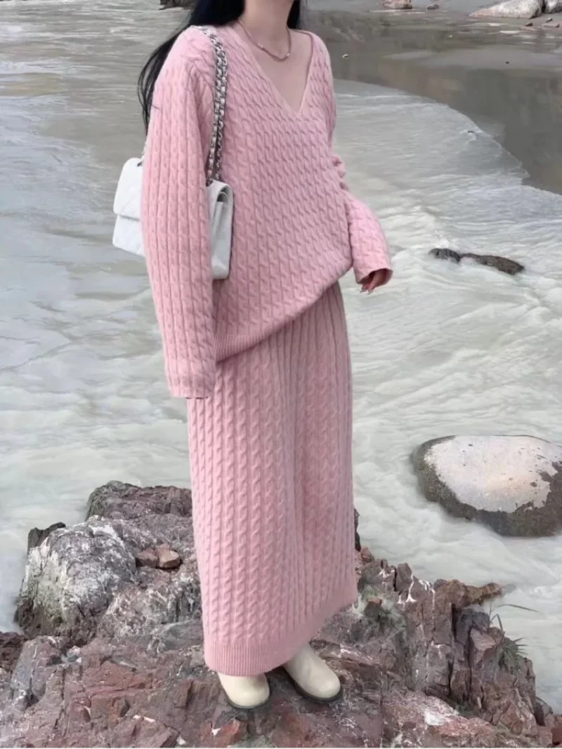 Корейский шикарный осенний трикотажный комплект из двух предметов пуловер с