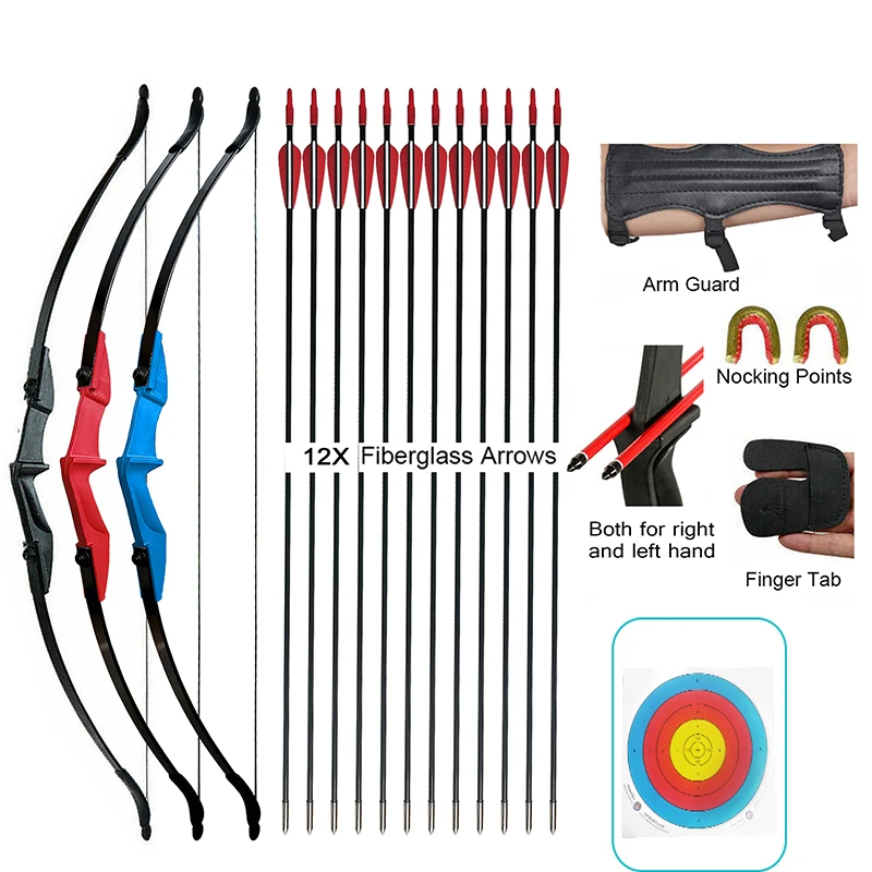 

20/30/40lbs Taken Down Recurve Bow Archery Right Left Hand 2 Arrow Rest Bow Shooting Hunting Game Outdoor Sports Exercise Bow