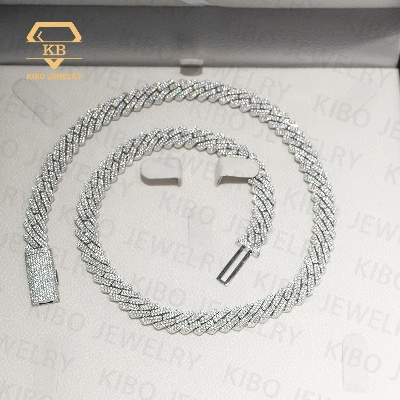 Готовое к отправке серебряное ожерелье в стиле хип-хоп Iced Out 12 мм кубинская