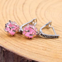trendy pink cz crystal drop earrings for women wedding party jewelry valentines day gifts gold color leaves a4m193