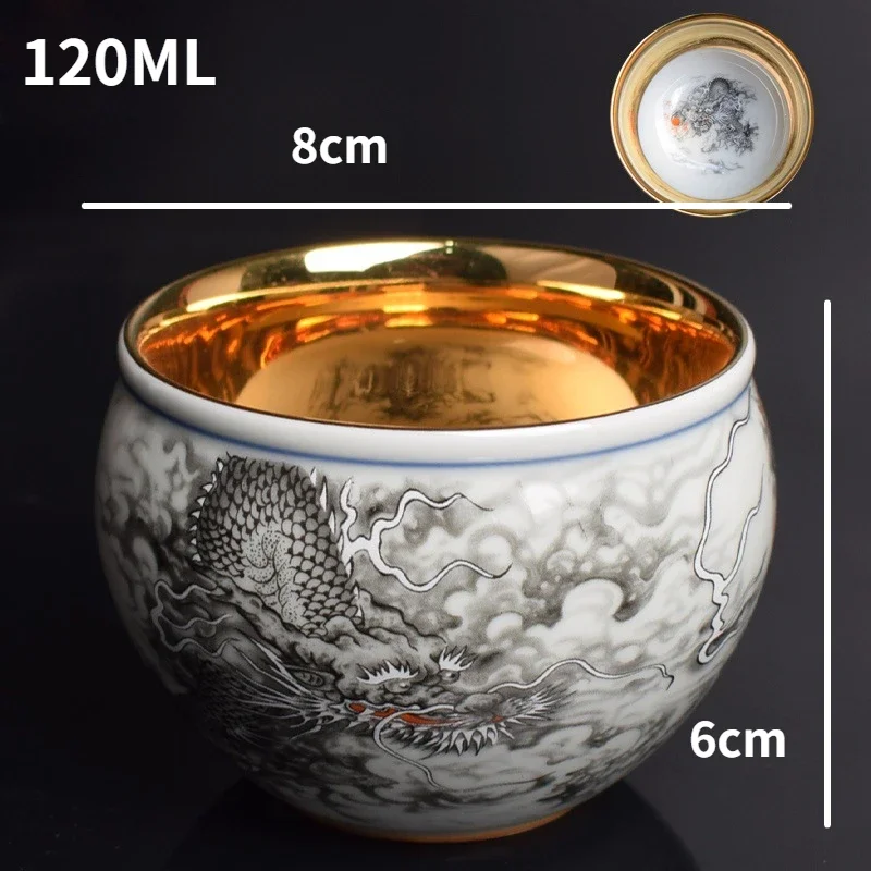 

24k позолоченная керамическая чашка с драконом JINGDE TEA SET