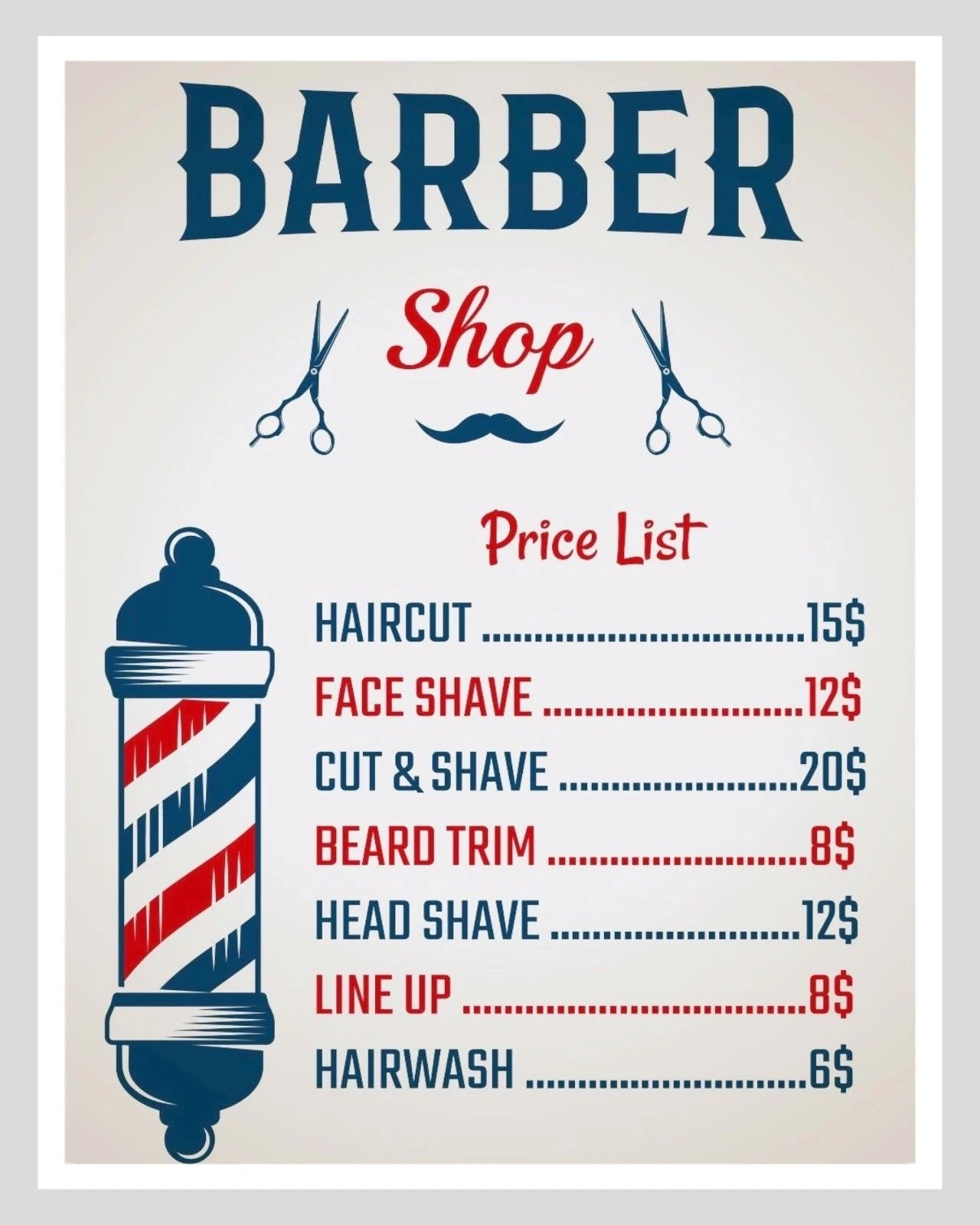 

Barber Shop Price List Hair Stylist Beard Hairdresser Metal Sign Tin Plaque