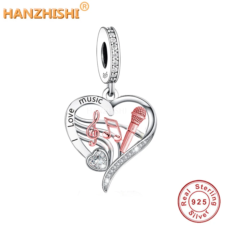 

2022 Spring Collection 925 Sterling Silver Heart Pendant Charms Engraved I Love Music Fit Original Bracelet Necklace Berloque
