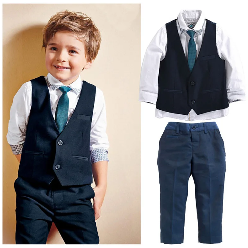 

2019 Autumn New Boys Clothes Suit Vest + Shirt + Pants 3 Pcs/set Fashion Tie Gentleman Long Sleeve Kids Set Apparel JIOROMY k1