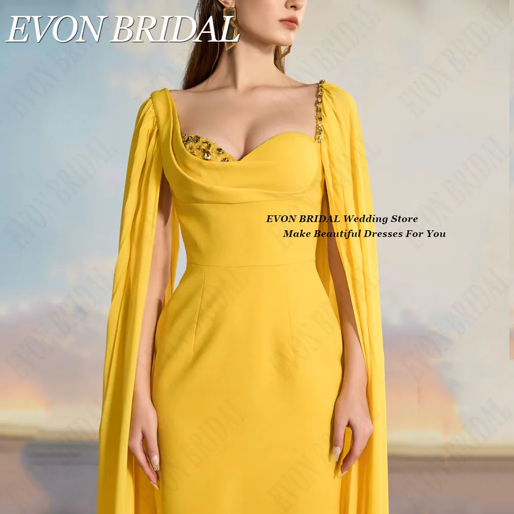 Фото Женское атласное вечернее платье EVON, платье в пол без рукавов с блестками, с накидкой в стиле Звезд, ДубайEVON BRIDAL Дорогой атласный вечерний костюм знаменитости с ярким платьем русалки без рукавов в Дубае №3
