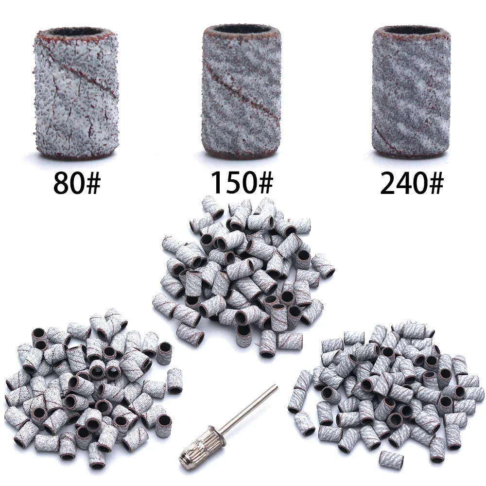 

100Pcs 240/150/80 Grit Sanding Bands+1Pc Nail Sanding Drum Removes Hard Gel Nail Polishing Tool