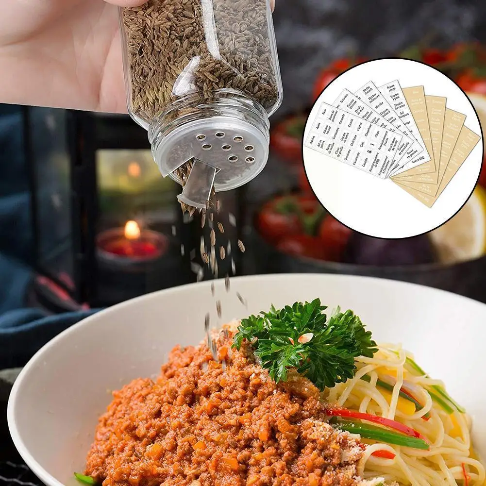 

8 листов прозрачных наклеек для специй, французский водонепроницаемый стикер для хранения, этикетка, посуда, специи, черная наклейка, белая ...