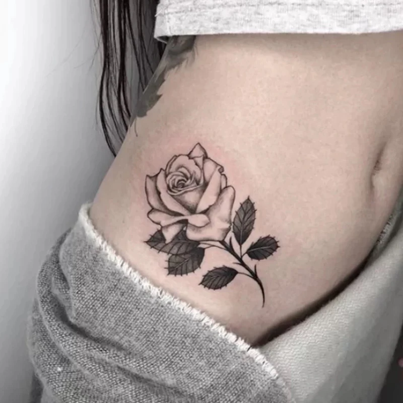 Временные тату-наклейки водонепроницаемые черные розы цветок грудь талия руки