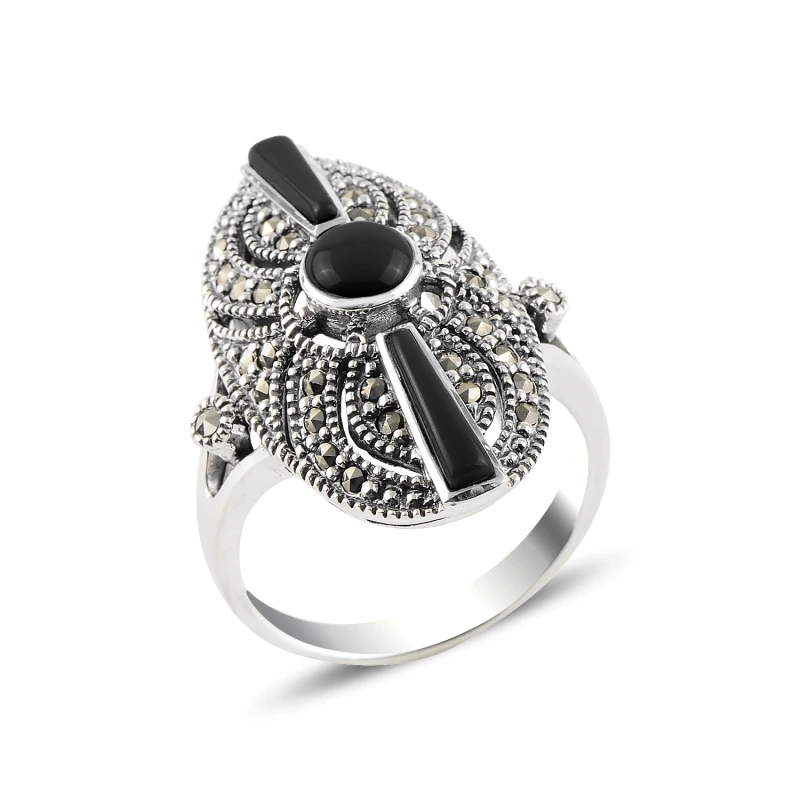 

Серебряное кольцо 925 пробы Onyx & Marcasite