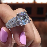 new luxury classic silver plated engagement rings for women shine white cz stone inlay fashion jewelry wedding party gift ring