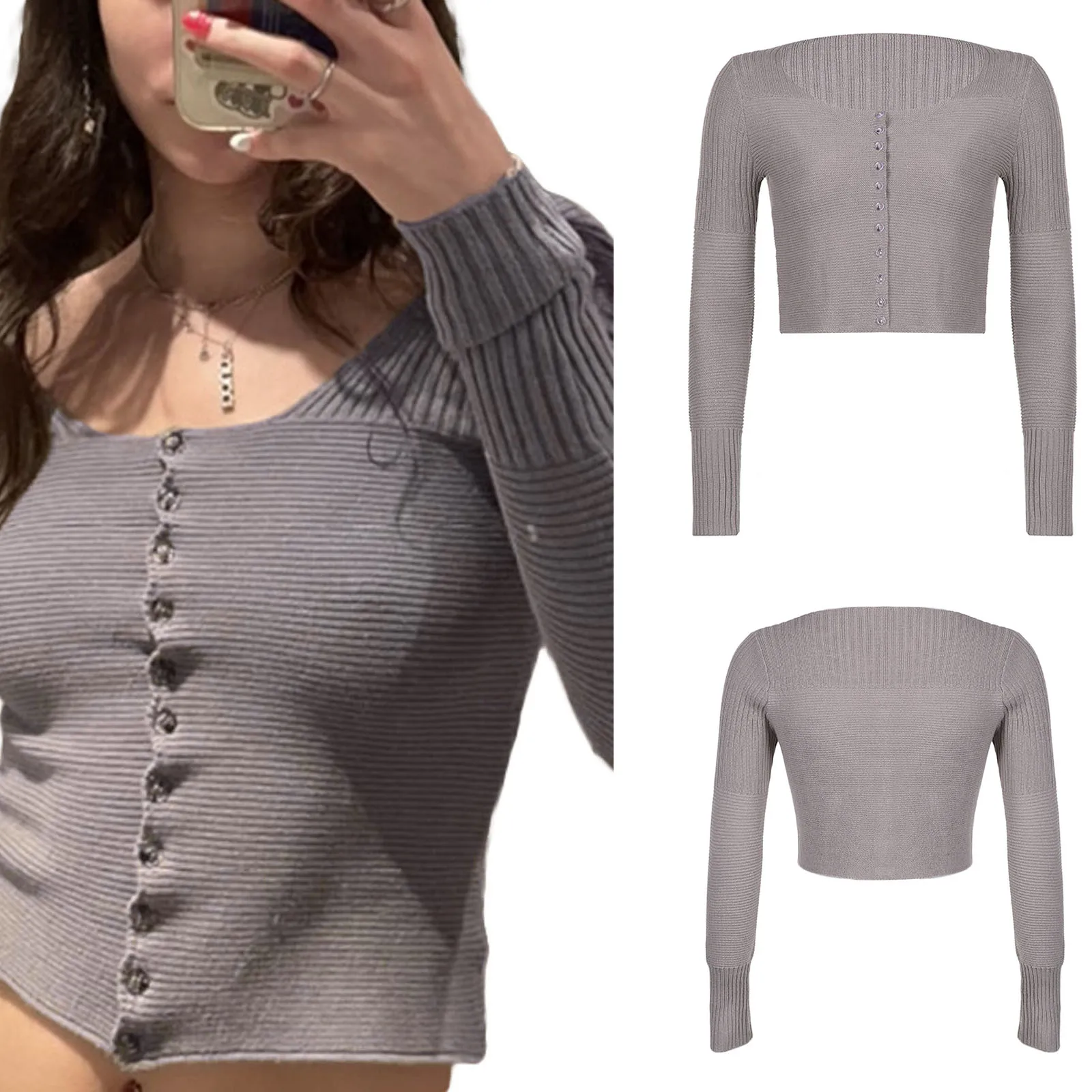 

Женские облегающие укороченные топы, пикантный свитер с открытым пупком, Однотонная рубашка с длинным рукавом и пуговицами