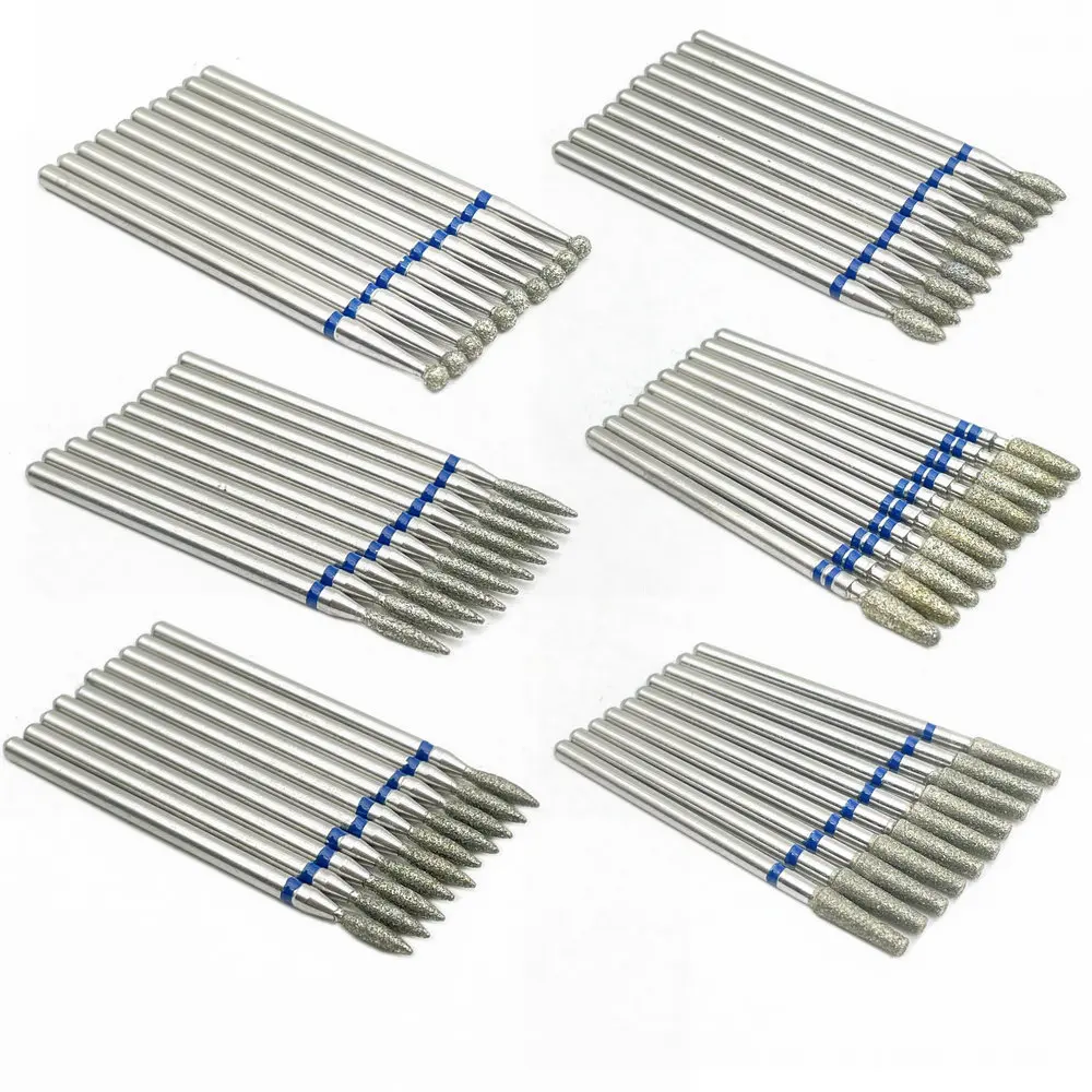 10 Pcs 2.35mm Shank Diamond Grinding Bur Drill Bits Sets For Dental Grinding Dental Polishing Burs