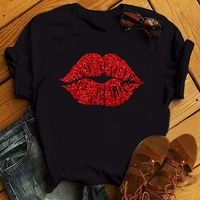sexy red lips print women tshirts fashion women casual short sleeve o neck t shirt tops summer tops for women