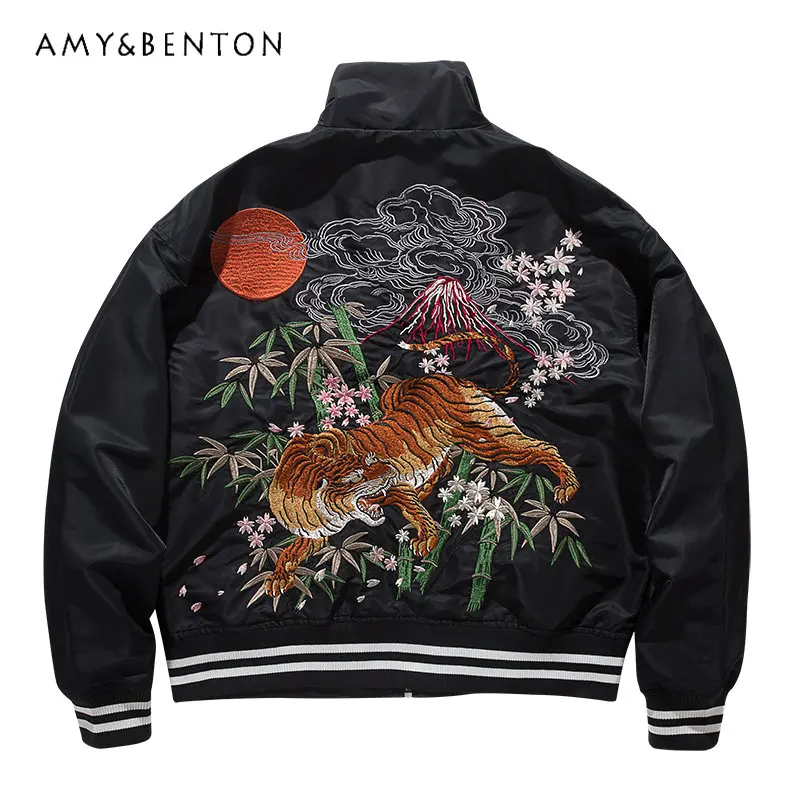 

Cool Men's Loose Jacket Stand Collar Coats Men and Women Machine Embroidery Oversize Jacket Teenagers