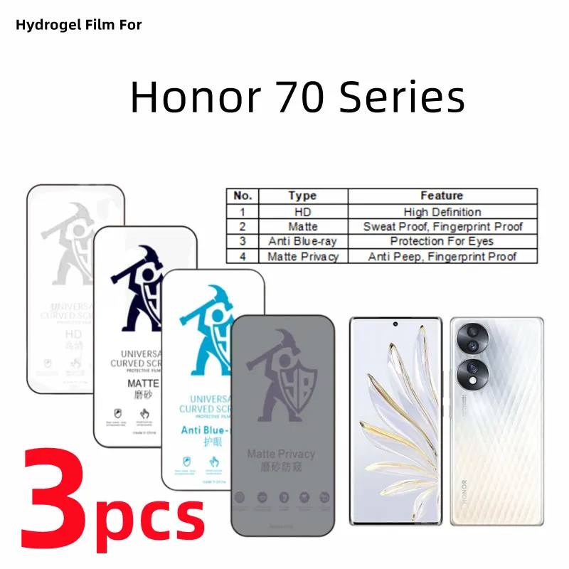 

Гидрогелевая пленка для Honor 70 Pro Plus, матовая защитная пленка для экрана Honor 70 Lite, Уход за глазами, антишпионская Защитная пленка для конфиденциальности, 3 шт.