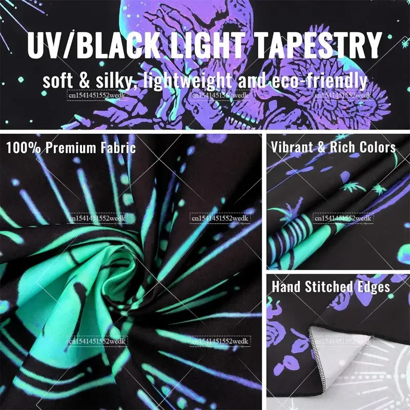 Гобелен с черепом Blacklight The Kissing Lover Пара Скелет Черный Свет Светящийся в темноте Noen