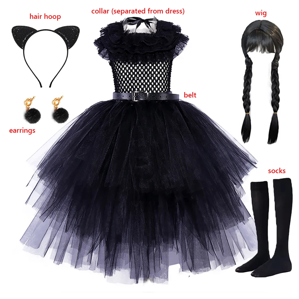 

Wednesday Addams Cosplay For Girl Costume 2023 New Vestidos Party Dresses Carnival Easter Halloween Costumes Tutu Dresses 4-12Y