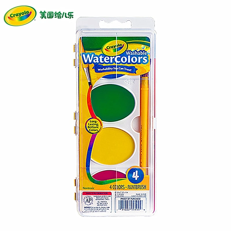 

Набор акварельных красок Crayola с кисточкой, 4 цвета красок для детей, наборы красок с использованием однотонных акварельных пигментов