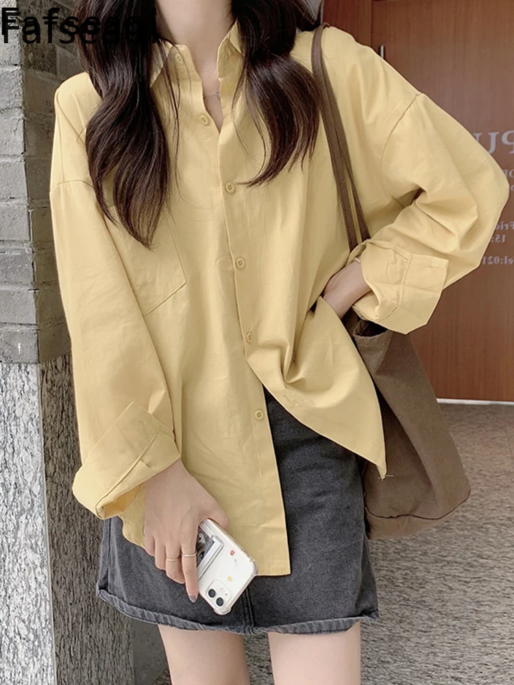 Женская хлопковая блузка на пуговицах элегантная белая Свободная ярких цветов