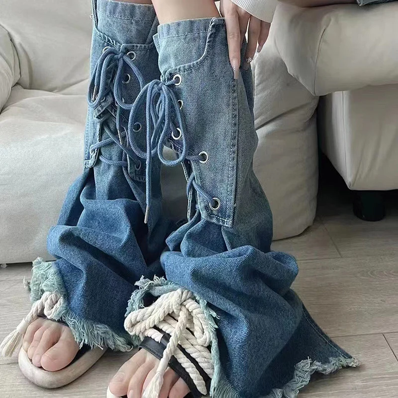 

New Fashion Women Denim Leg Warmers Cross Tie-Up Frayed Hem Super Soft Boots Shoes Cuffs Covers Retro Blue Boot Cover Hot Sale
