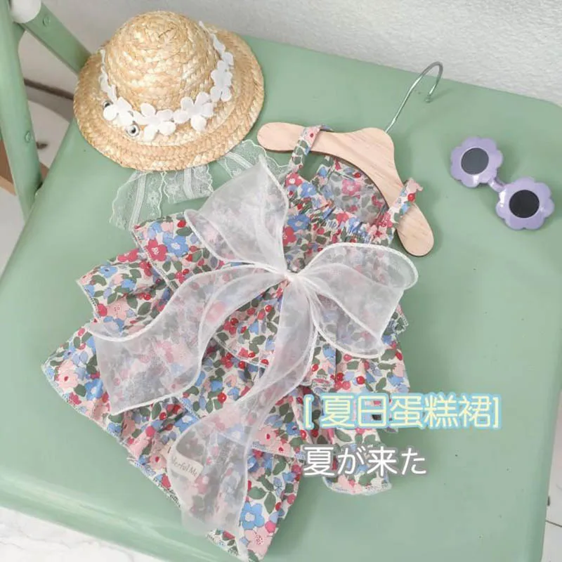 

Luxurious Yarn Bow Dogs Dresses Summer Pet Dog Clothes Floral Cake Dress For Small Medium Dogs Yorkshire Puppy Skirt Ropa Perro