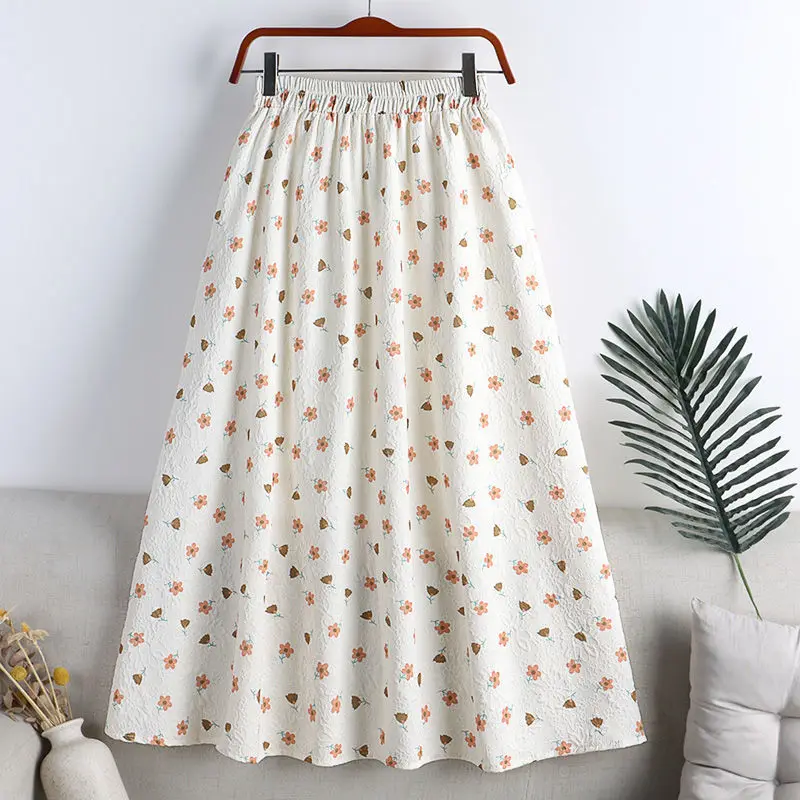 

New 2022 Vintage A-line Skirts Floral Dot Print Student Long Skirts Women Korean Skirt All-match Streetwear Waist MidiSkirt