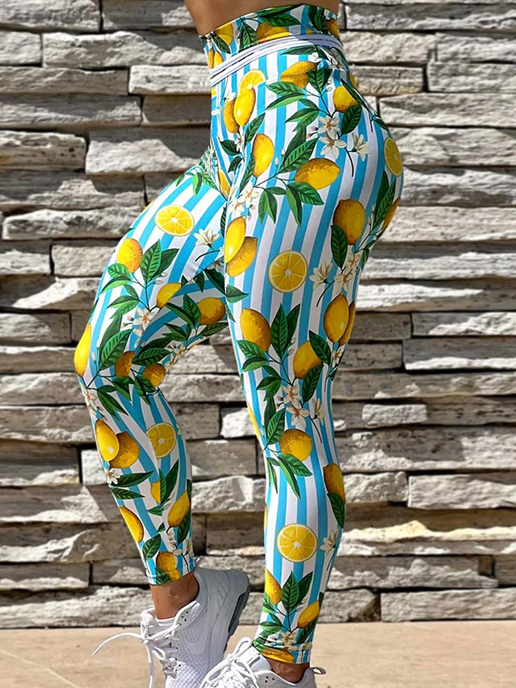 High Waist Tights Orange Printed Leggings Women Gym Wear Femme Fashion New Pencil Pants FRunning Leggins Elastic Sports Jegging