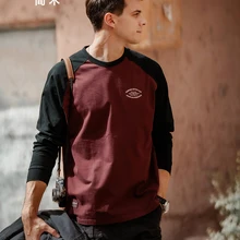 SIMWOOD 2023 Autumn Winter New Contrast Color Long Raglan Sleeve T-shirts Men Oversize Tops Plus Size Brand Clothing