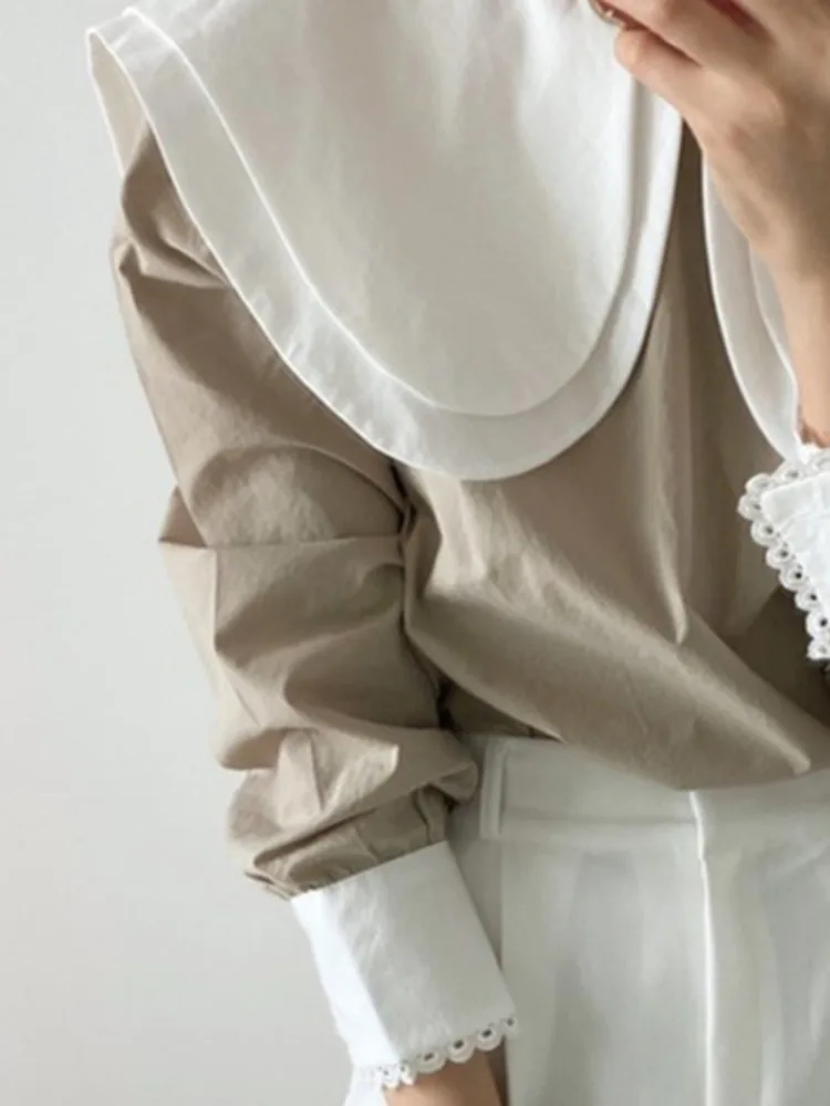 Женский пуловер с длинным рукавом элегантный контрастной расцветки кукольным