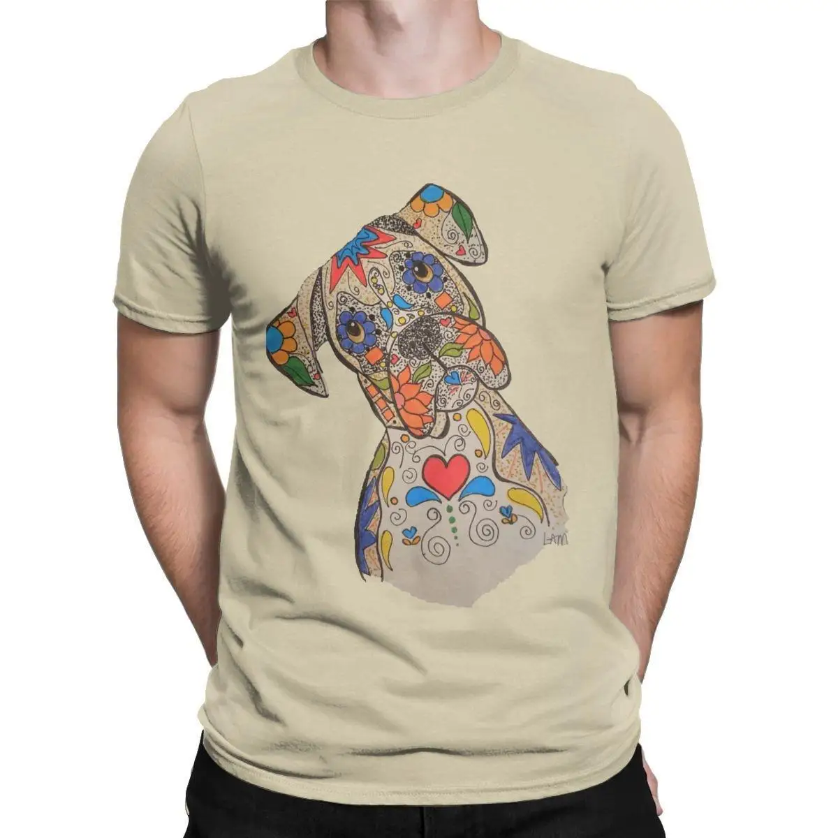 

Men Sugar Skull Boxer T Shirts Flowers Pet Art Dog Pure Cotton Clothes Novelty Short Sleeve Crew Neck Tees Gift Idea T-Shirt