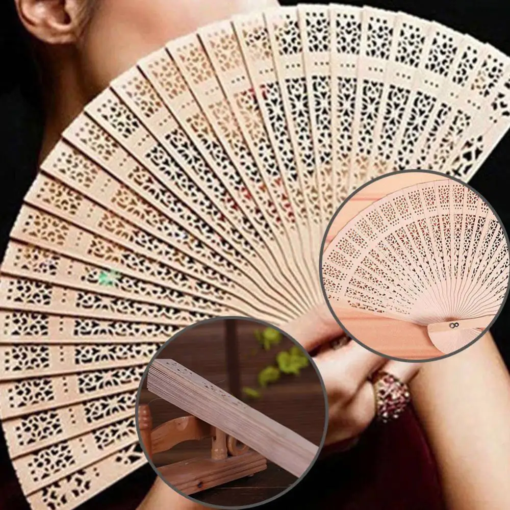 

Hollow Wood Carving Fan Folding Hollow Out Bamboo Wooden Carved Hand Fan Home Wedding Crafts Retro Style Decoration Accessories