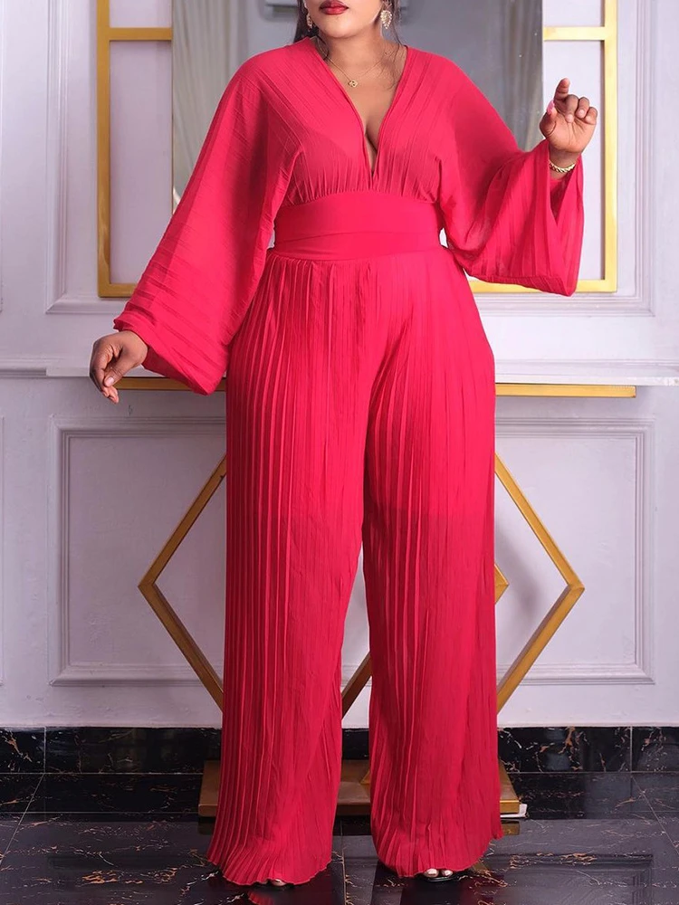 

Women Chiffon Thin Two Pieces Set V Neck Crop Tops Long Sleeves Wide Leg Pants African Female Suits High Waist Summer 2 Pieces