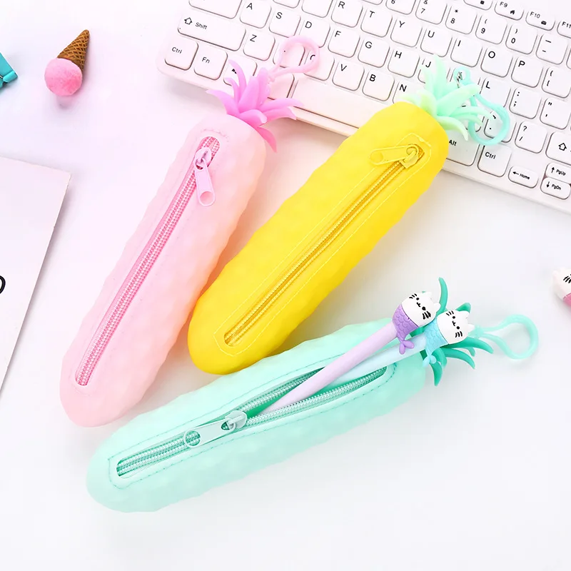 

Kawaii Pineapple Silicone School case stationery oranizers pen case waterproof pen bag storage stationery bag school supplies