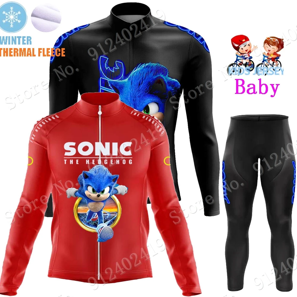 

Winter Kids Cartoon Anime Black Red Cycling Jersey Long Sleeve Set Boys Girls Cycling Clothing Bike Suit Maillot Camisa