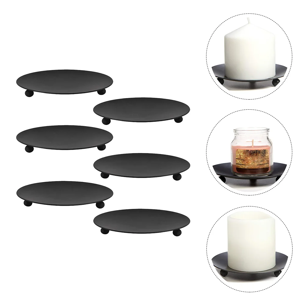 

6 Pcs Round Tray 3 Wick Holder Metal Tray Metal Tray Table Trays Eating Taper Holders Mini Iron Candlestick