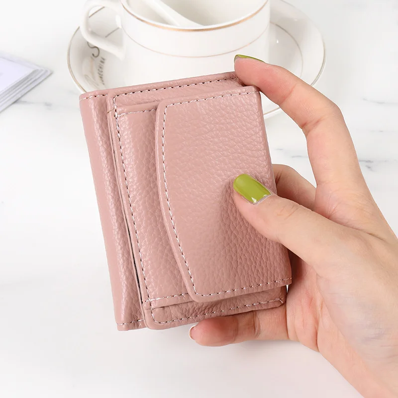 

New Women PU Leather Purses Female Cowhide s Lady Small Coin Pocket Rfid Card Holder Mini Money Bag Portable Clutch