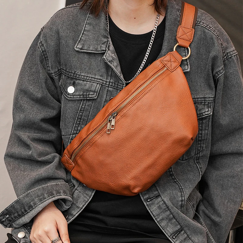 Men Crossbody Bag Soft Leather Black Cross Body Bags Young Boys Small Brown Front Sling Purses Man Chest Bag Leather