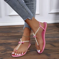 new women sandals spring summer shoes 2022 flat pearl sandals comfortable string bead beach slippers casual sandals plus size