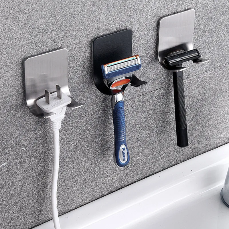 

Bathroom Stainless Steel Razor Holder Storage Hook Wall Men Shaving Shaver Shelf Punch Free Razor Rack Accessories Organization