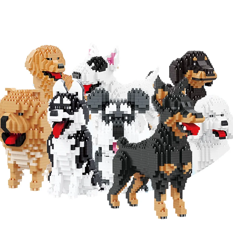 

Модель щенка мультяшных животных, собаки, детская игрушка, Хаски шрейнер, золотой ретривер, мини микро-кирпичи, собаки, строительные блоки, и...