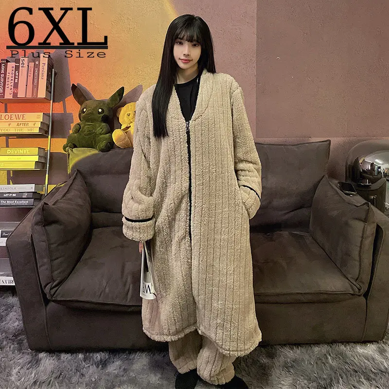 

Халат женский зимний флисовый на молнии, длинный кардиган-кимоно, теплый мягкий халат, большие размеры 5XL